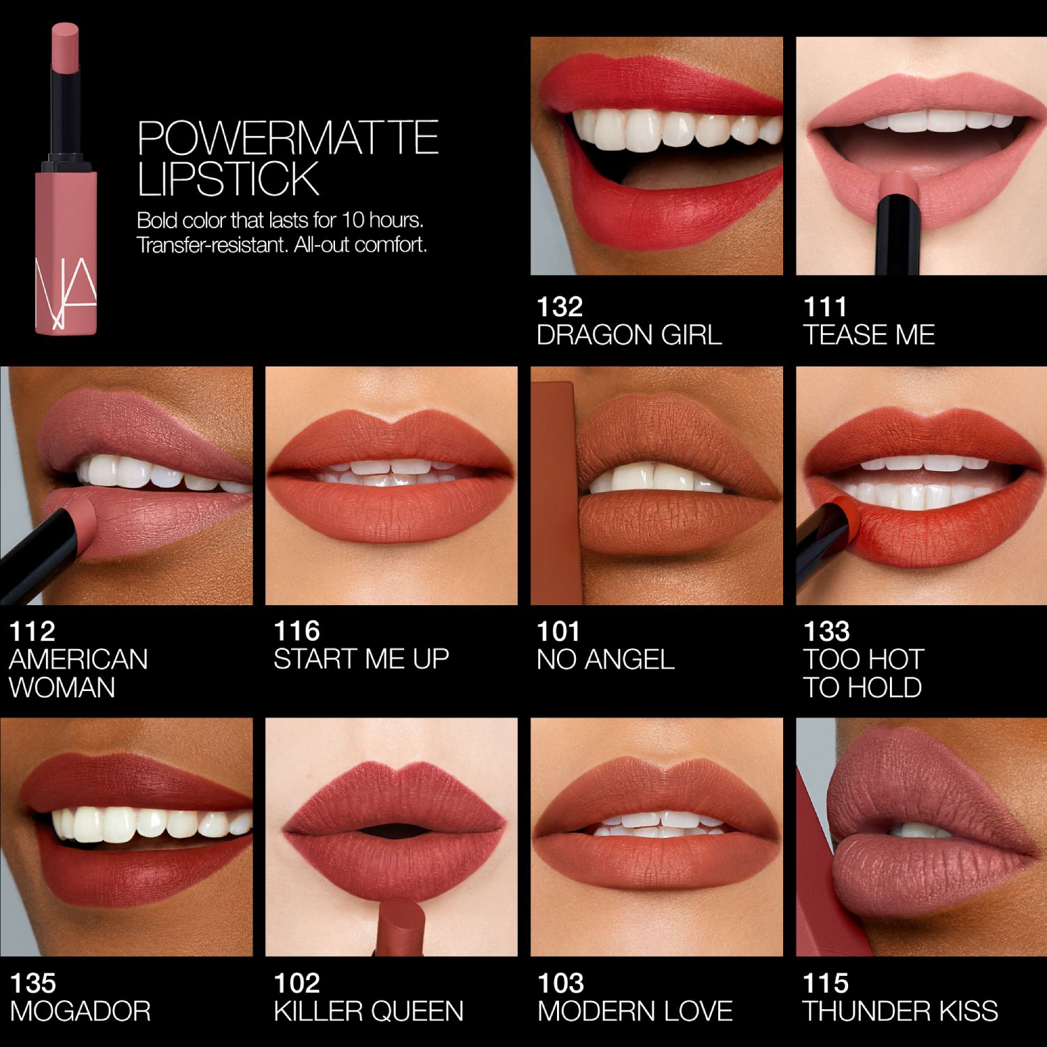 Powermatte Lipstick, NARS 11 Euro Assortment Powermatte Lipstick, NARS 11 Euro Assortment